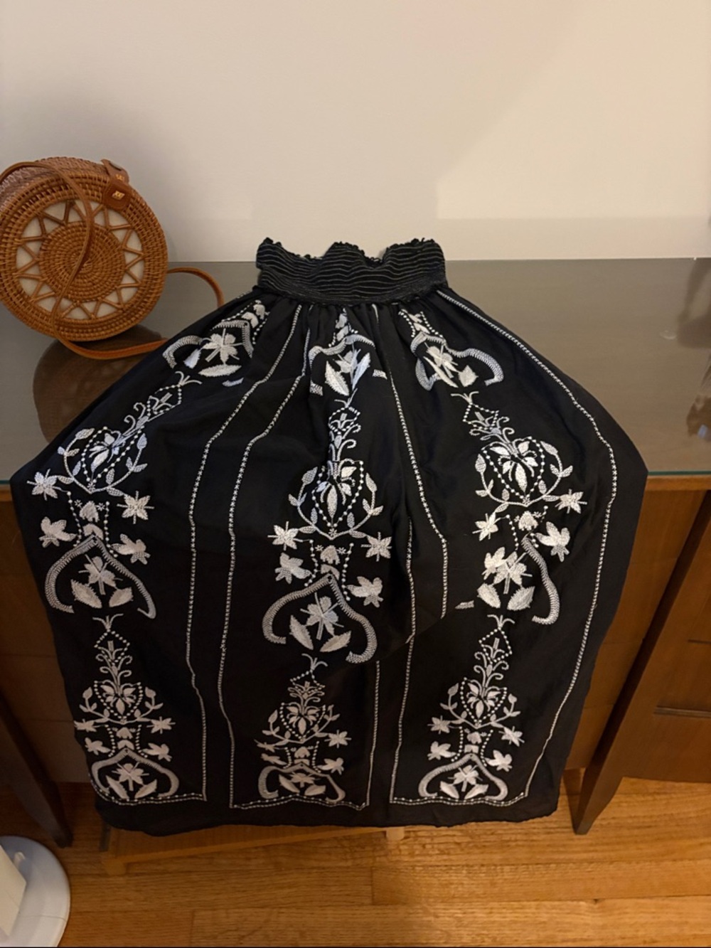 Ellison Black Strapless Dress with White Floral Embroidery